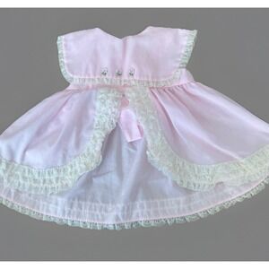 Mini World Vintage Girls Frilly Dress Baby 6 9 Months Pink 70s Sailor Bib Collar